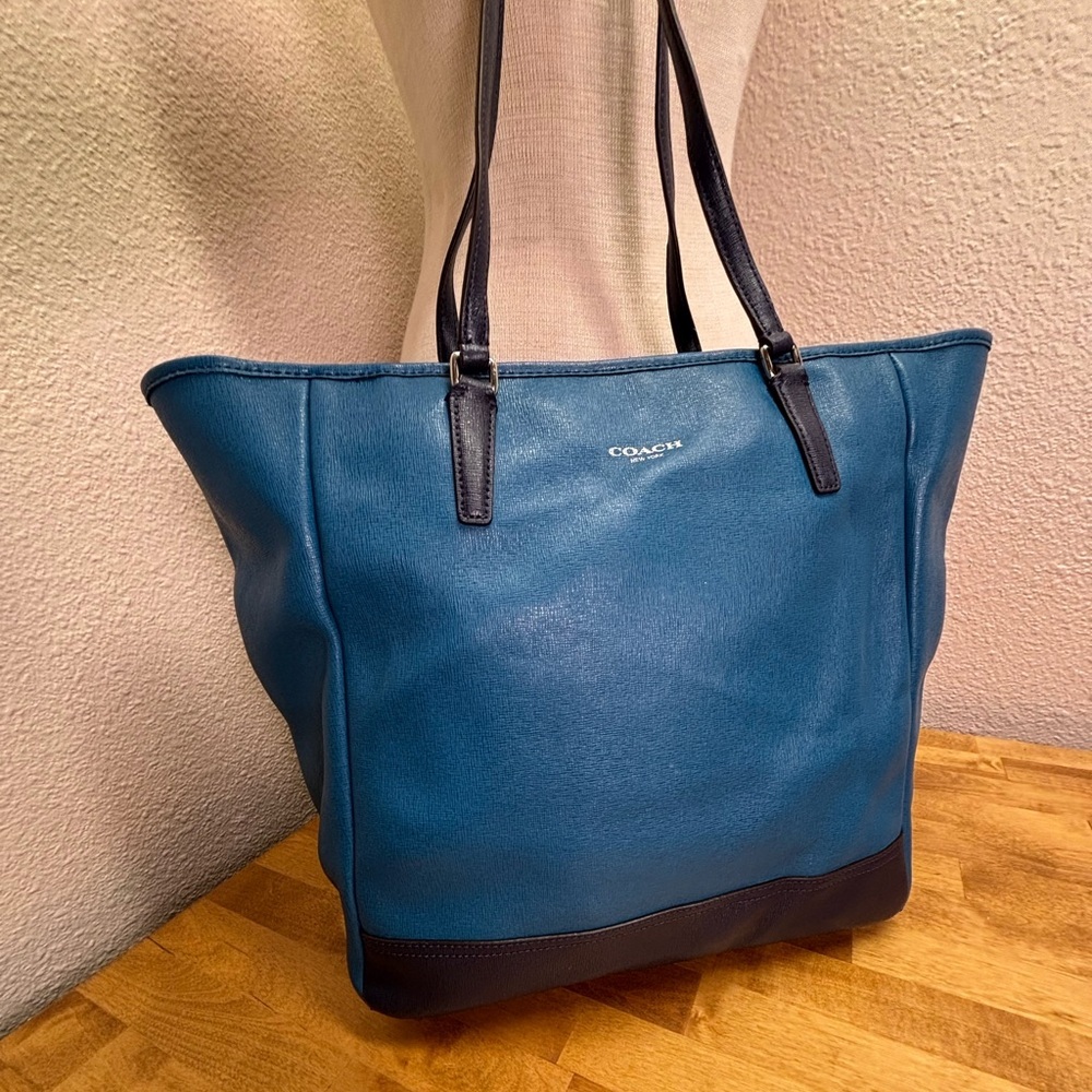 Coach Blue Saffiano Leather Colorblock North South Zip Top Tote 23891 - Picture 12 of 16
